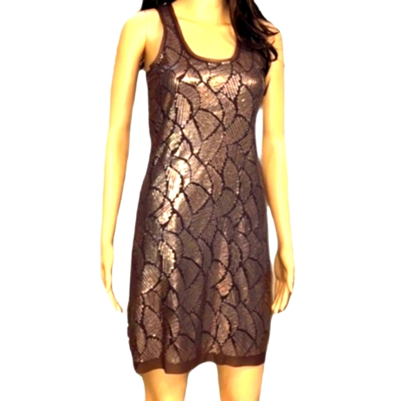 Bodycon Chelsea & Violet Dress Size Medium Gold & Brown Sequins - Picture 3 of 12